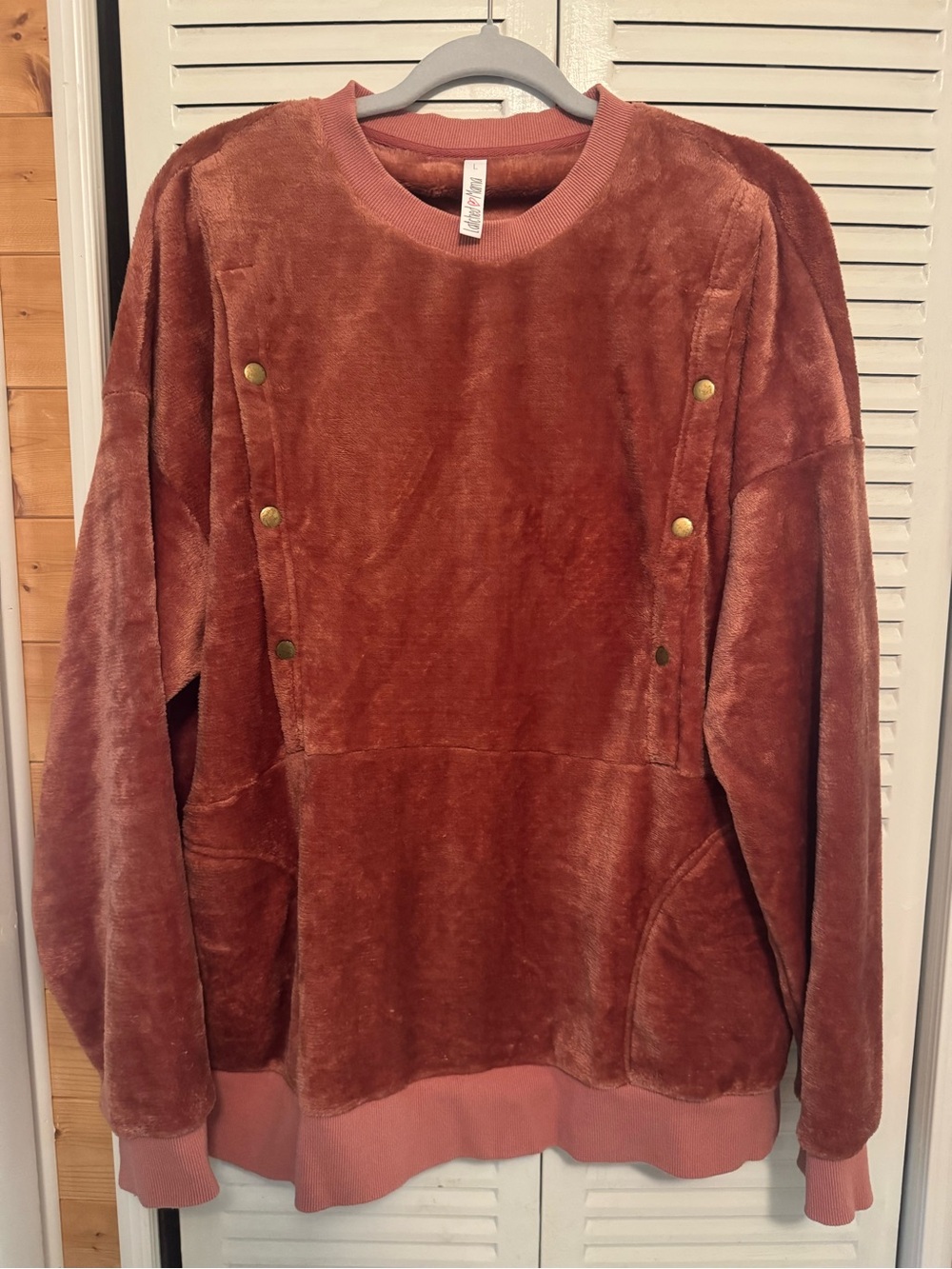Latched Mama Plush Pullover Hoodie in Rust